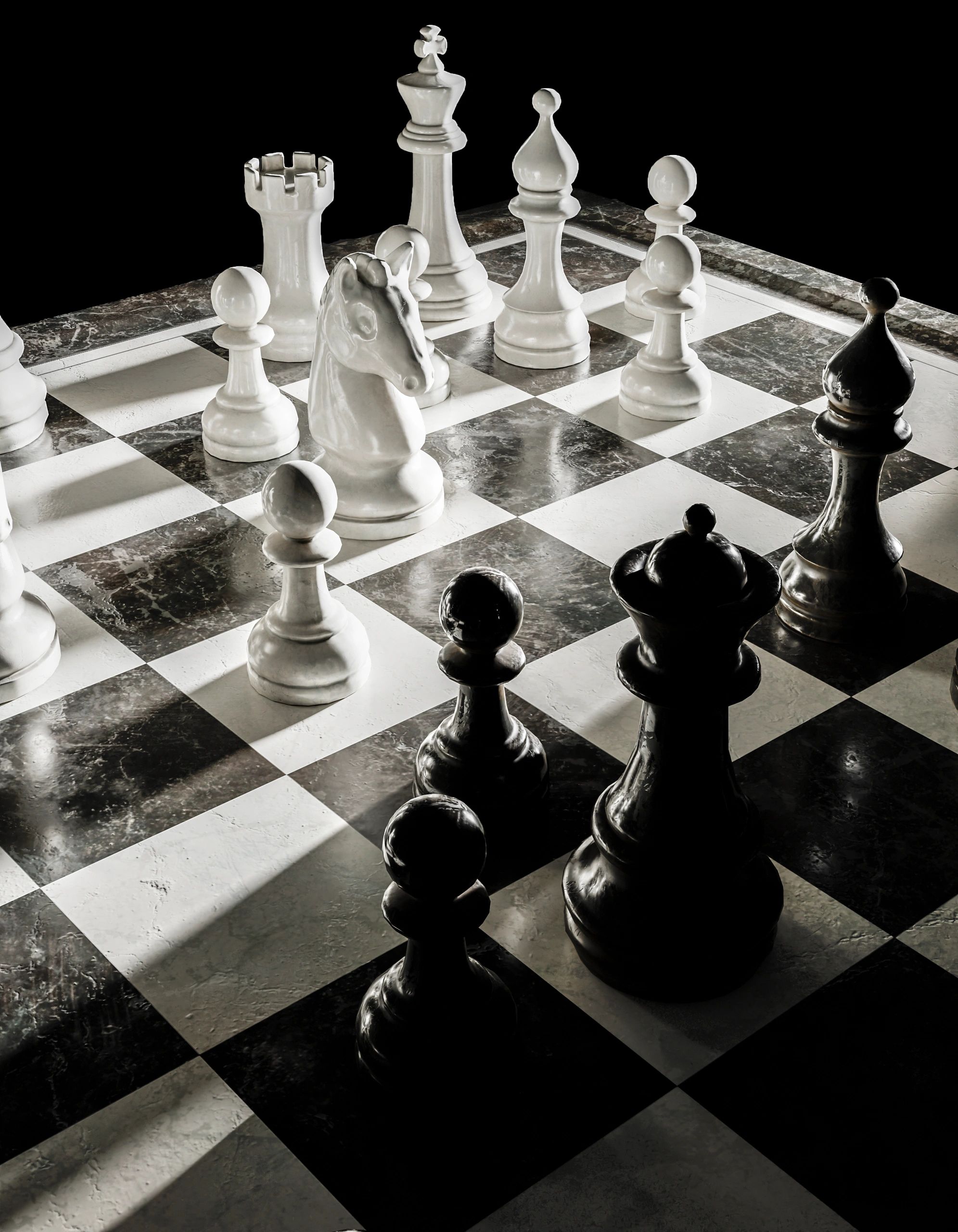 Close-up chess pieces in the process of a game
